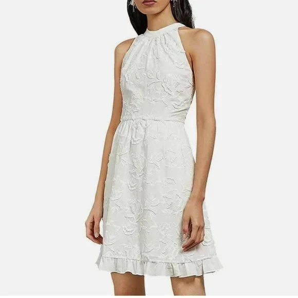 NWT Ted Baker Lorene Embroidered White Halter Dress - Picture 2 of 9